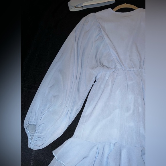 Long sleeve Ruffle Belted Dress in Winter Blue - Picture 13 of 13